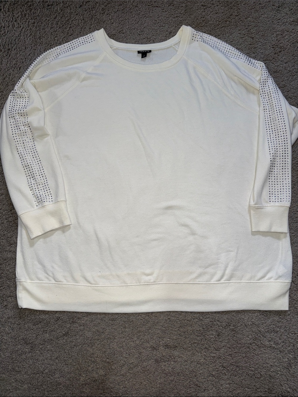 Torrid White Sweatshirt with Studded Sleeve Detail